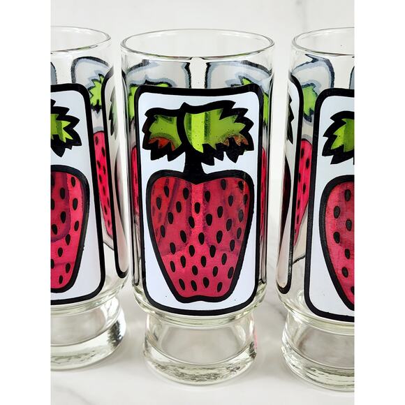Libbey Strawberry Pedestal Tumbler Glass 16oz Retro 80's 6 1/2" x3 Vintage - Picture 3 of 13